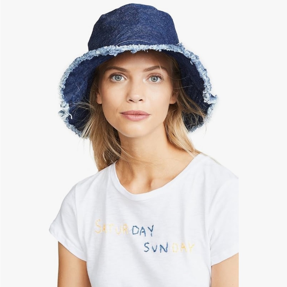 Hat Attack Frayed Denim Bucket Hat in Navy Blue